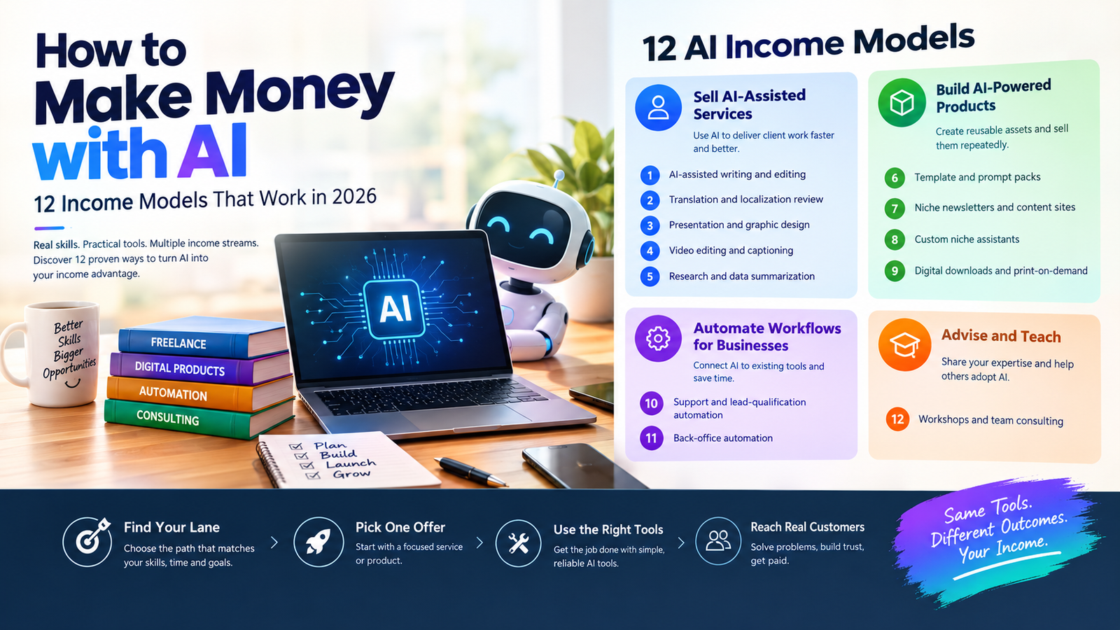 Make money with AI using freelance services, digital products, and business automation in 2026.