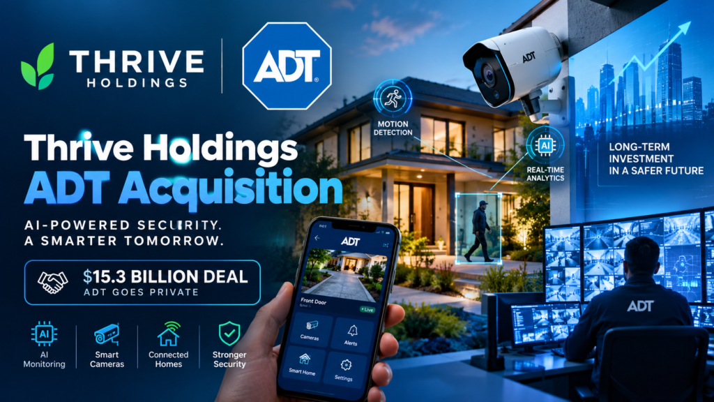 Thrive Holdings ADT acquisition showing AI-powered home security technology and ADT's transition to private ownership.